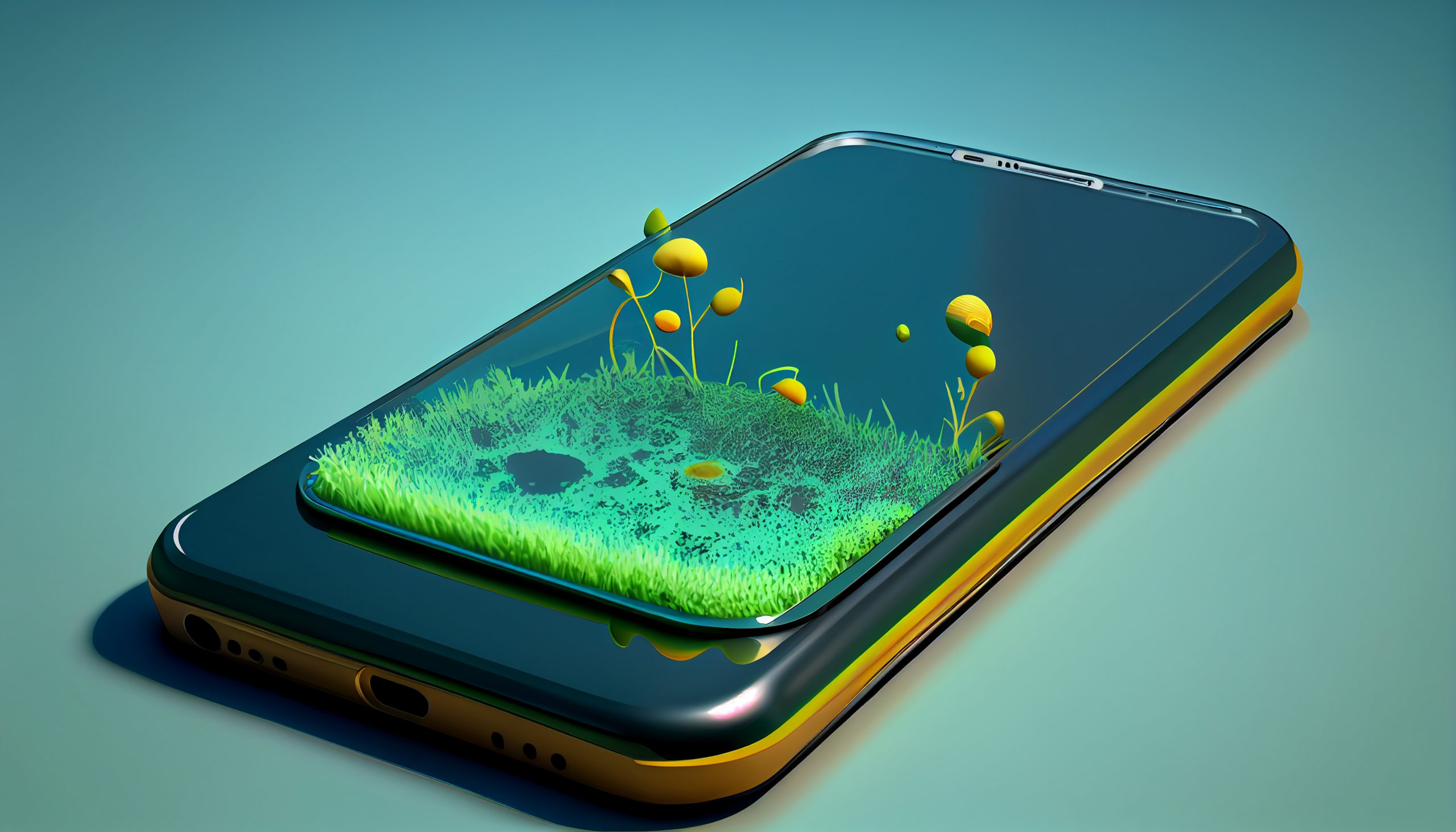 smartphone with floral garden scene ,generative AI